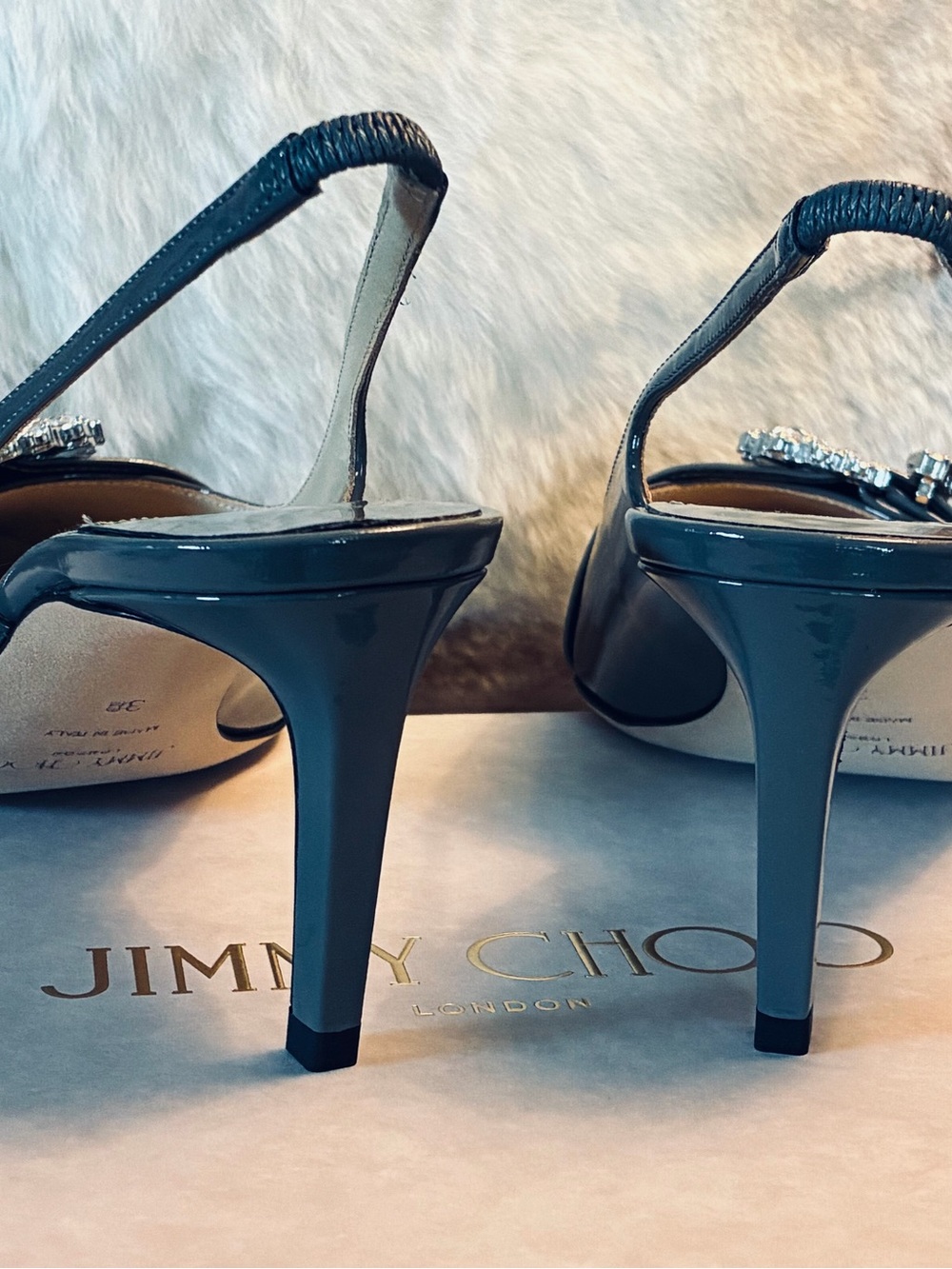 ✨ Jimmy Choo Cheri SB65 Patent Slingback Pointed Toe Pumps w Crystal Buckle NWT - Picture 10 of 17